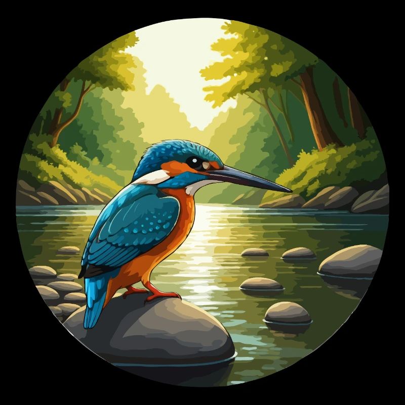 Kingfisher sits by stream