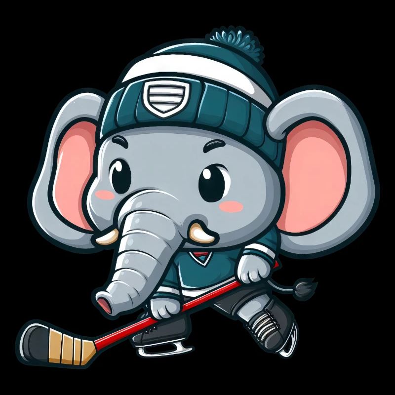 Cute Elephant Comic Ice Hockey Player Design