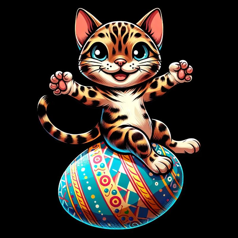 Chat du Bengale dansant l’œuf de Pâques
