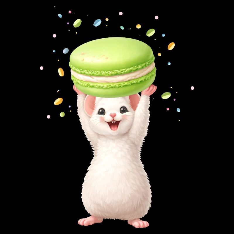 Une souris mignonne avec un macaron vert