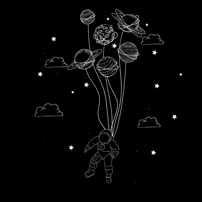 Astronaute dans l'espace sur les étoiles de ballons planètes
