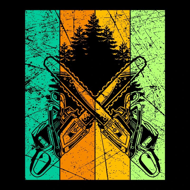 Lumberjack Retro Design with Chainsaw Motor Saw