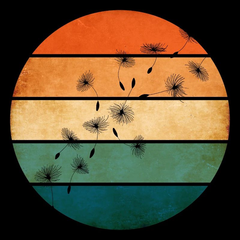 Retro sunset with dandelion