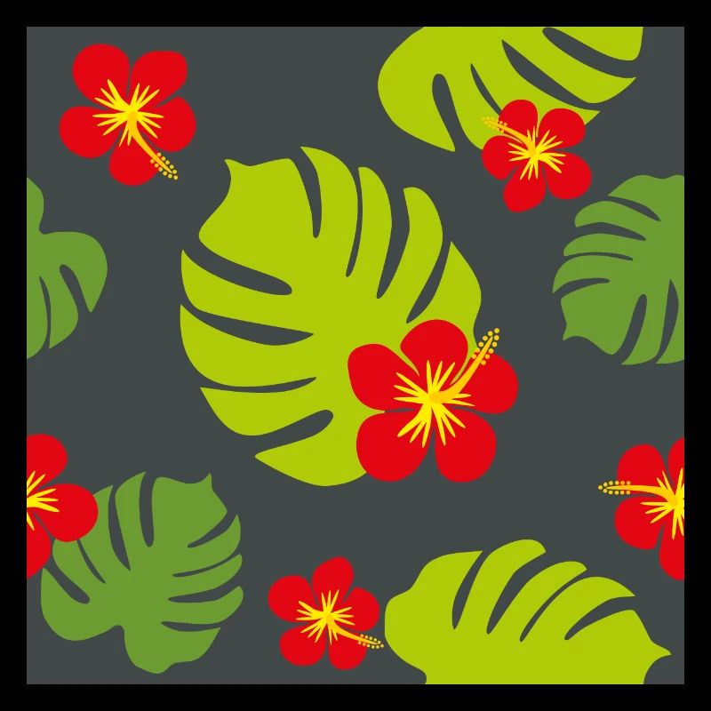 Hibiscus and monstera on a dark background