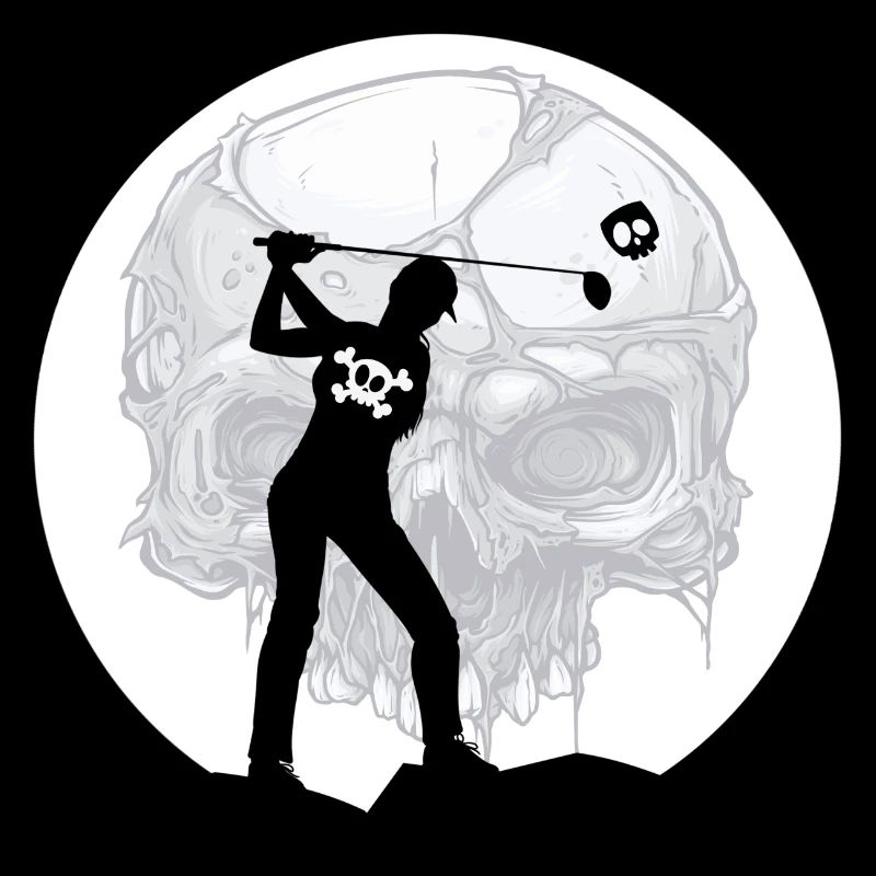 Golf Golferin im Halloween-Mondschein am Golfplatz