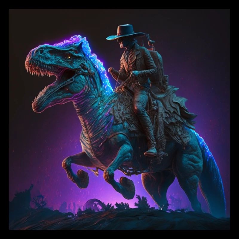 Alien cowboy riding t rex