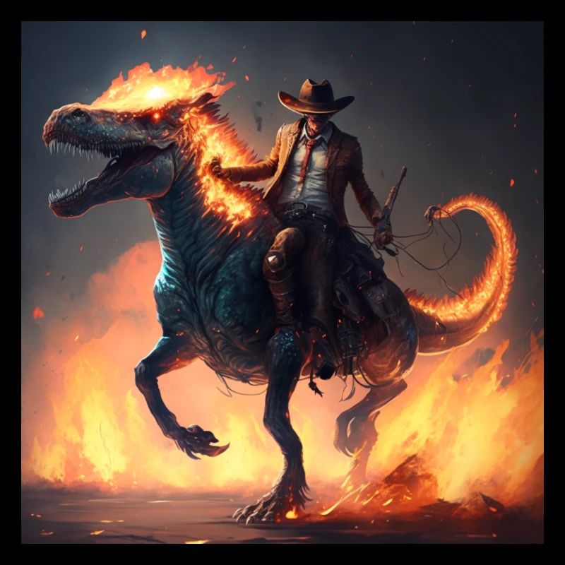 Cowboy riding cyber t rex