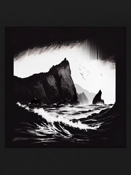 rough sea with cliffs