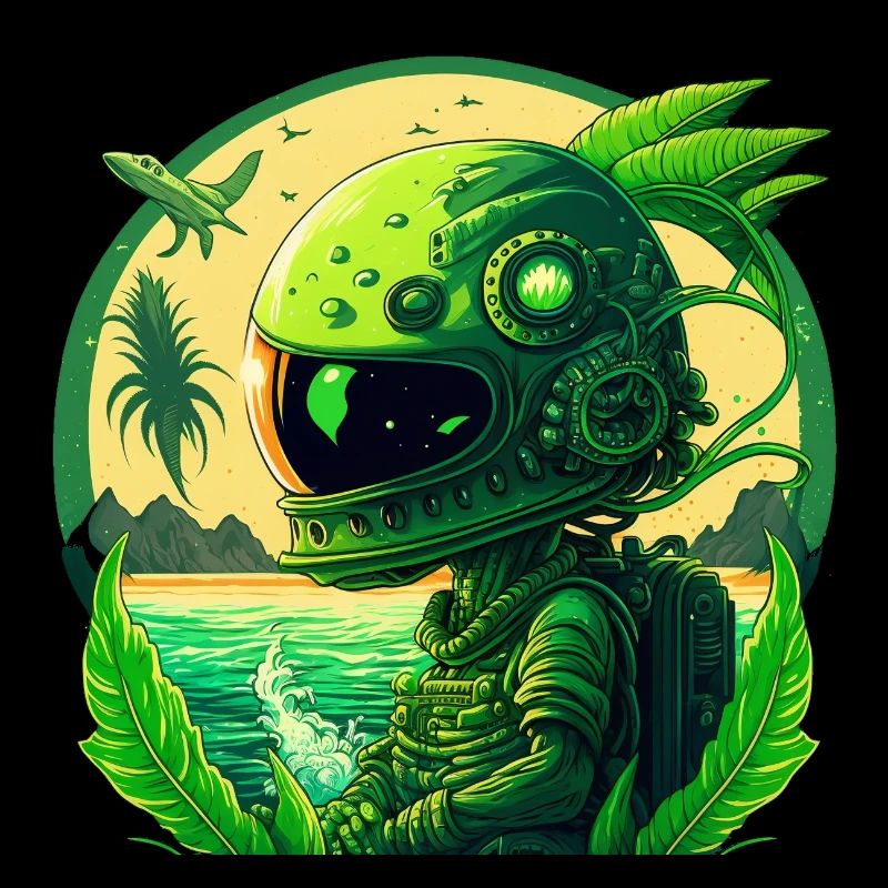 A green astronaut not from this Earth