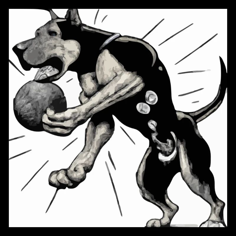 a dog with a ball illustroke