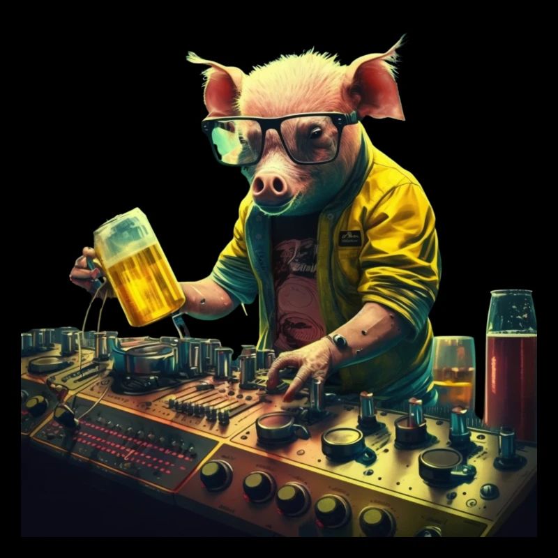 DJ de cochon bestial cool avec de la bière