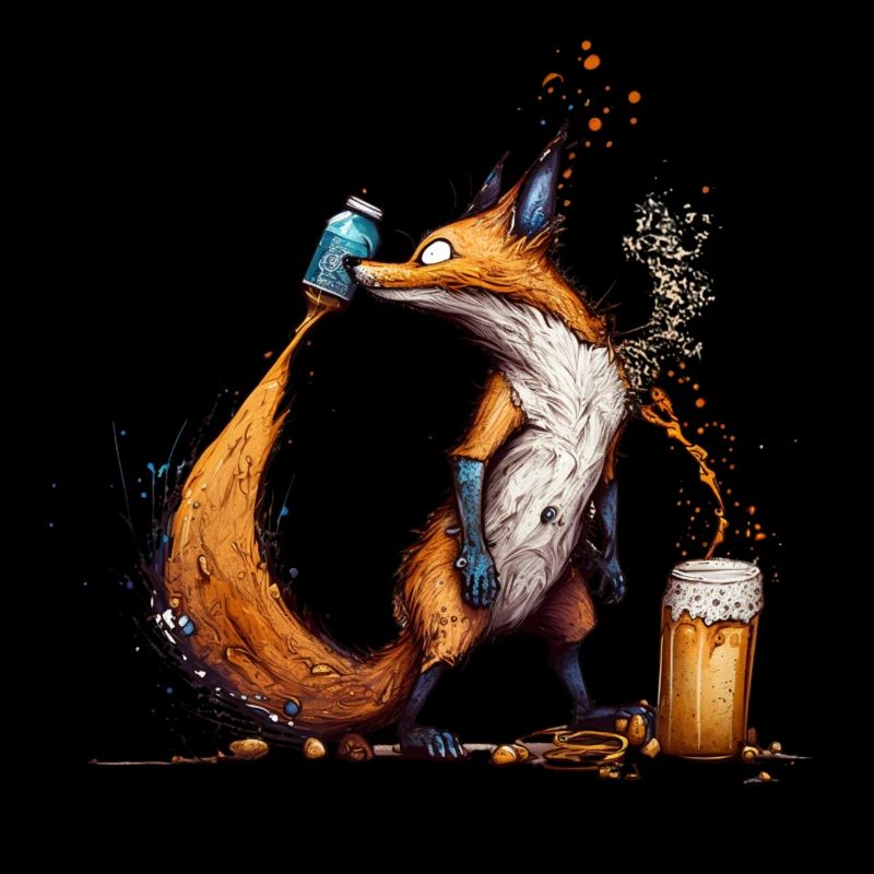 Cool fox plays with beer