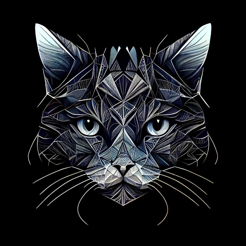 Black cat face with geometric patterns