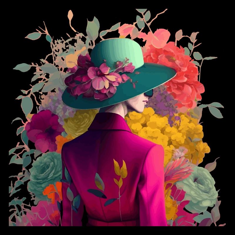 Modèle avec chapeau et fleurs cadeau