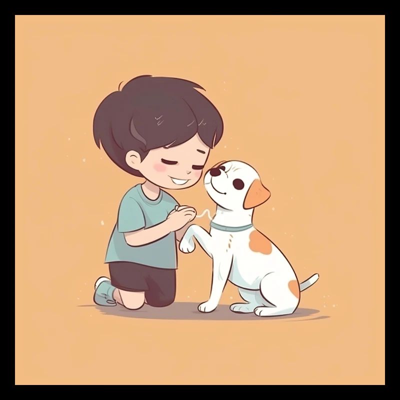 Petit garçon assis à côté d’un chien