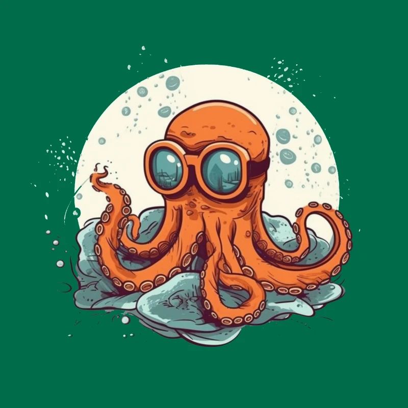 Nerdy Comic Octopus with Glasses