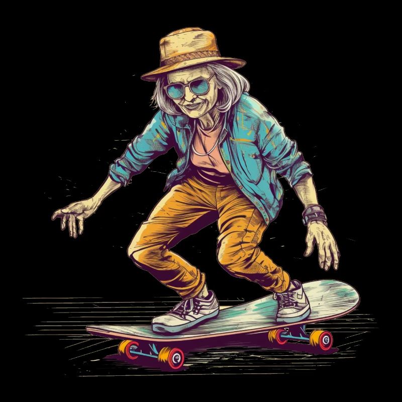 Cool bestager with skateboard and hat hipster