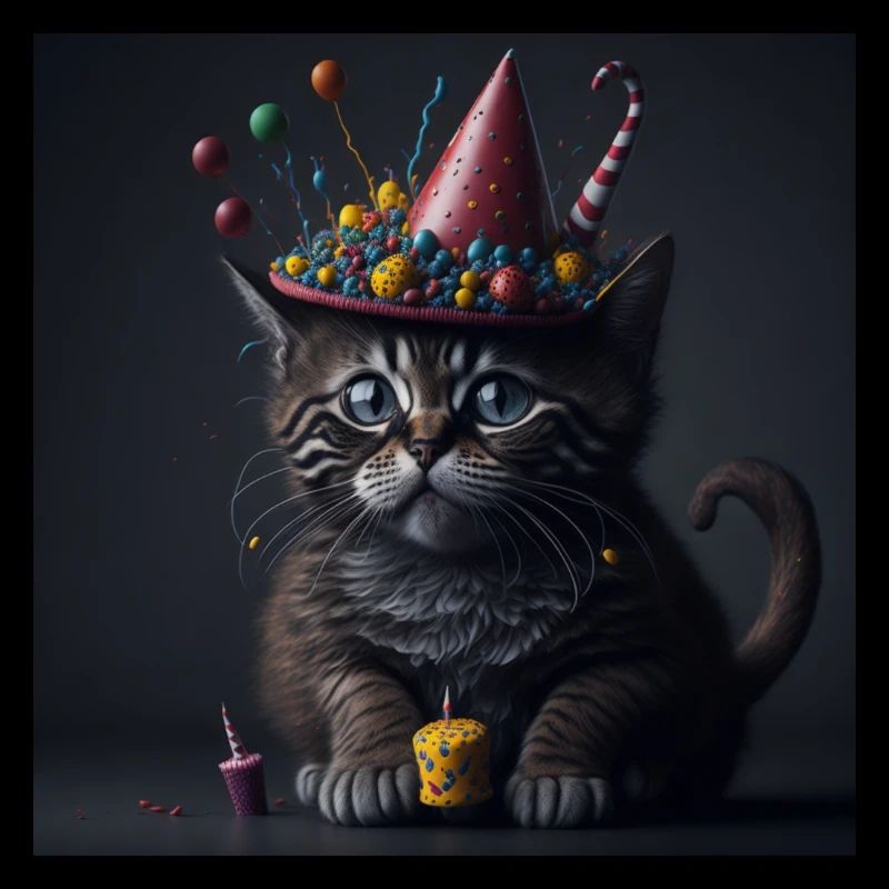 Katze mit Geburtstagshut