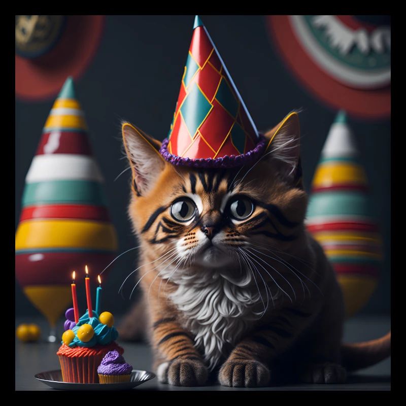 Katze mit Geburtstagshut