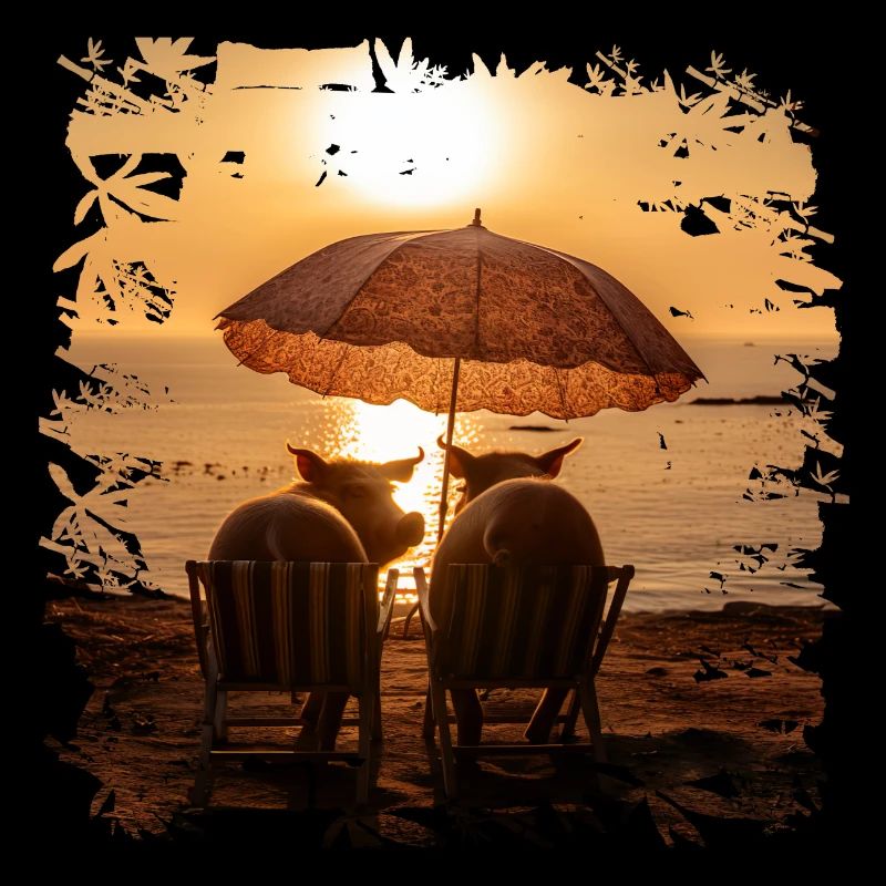 Two pigs enjoying the sunset