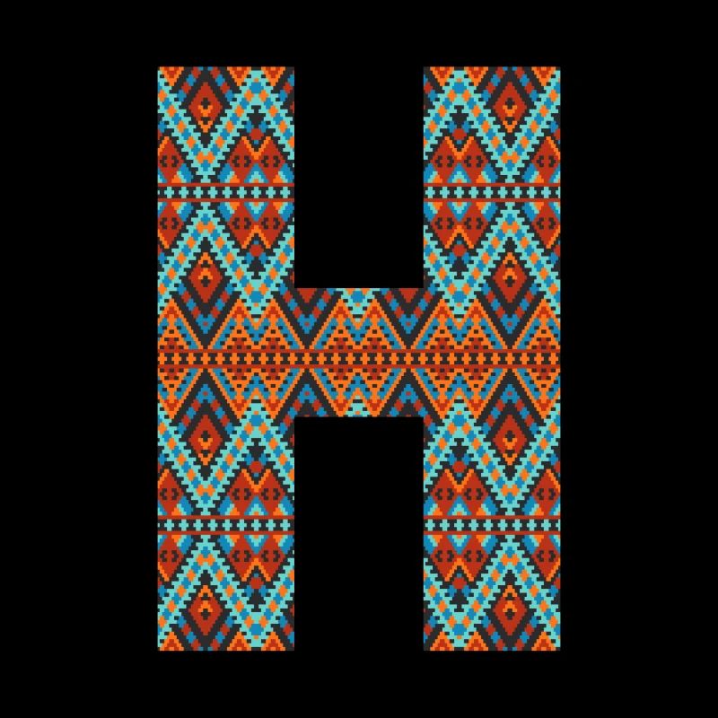 Lettre H- design boho, monogramme coloré