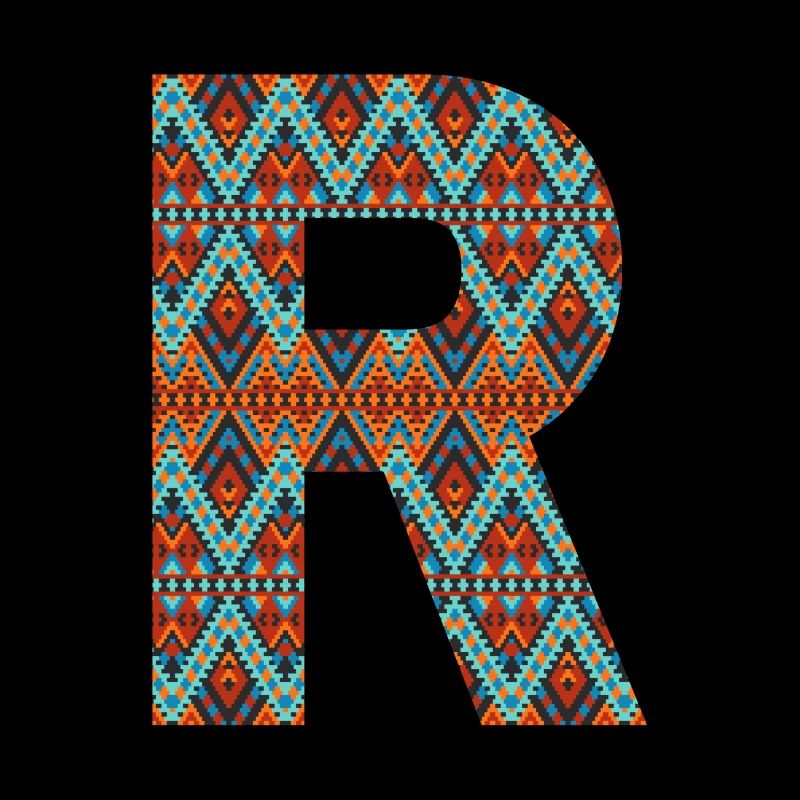 Lettre R- design boho, monogramme coloré