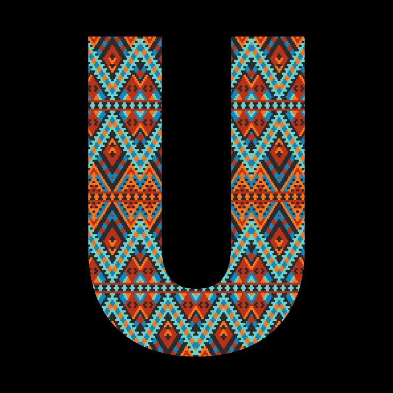 Lettre U- boho design, Monogramme coloré
