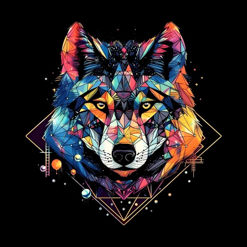 Neon - Wolf - Crystal Polygon - neg