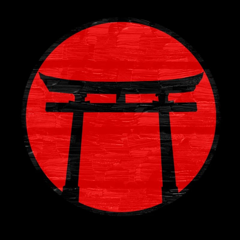 Black Torii Gate on Red Circle: Japanese Art