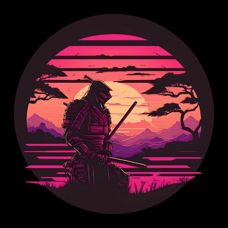 Synthwave Samurai with katana