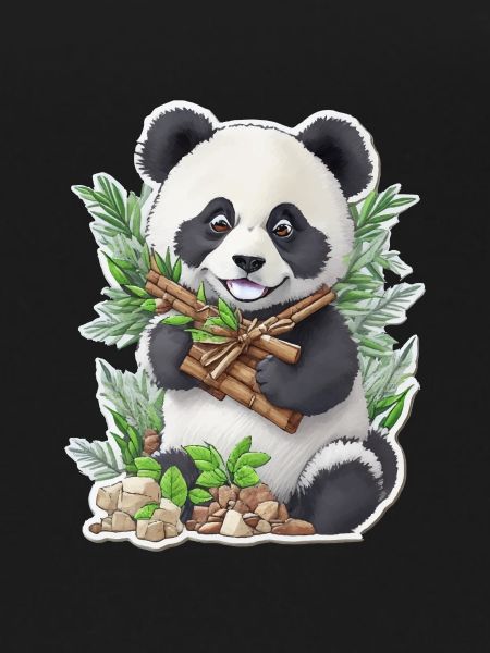 Panda bear eats bamboo