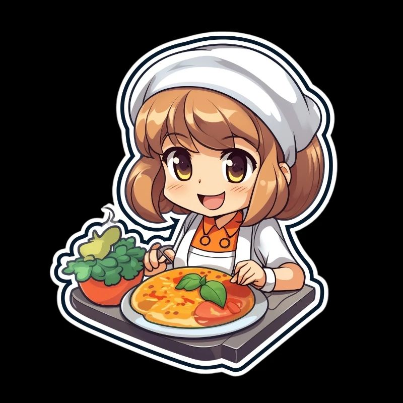 "Cute Anime Chef: Preparing Delightful Meals!"