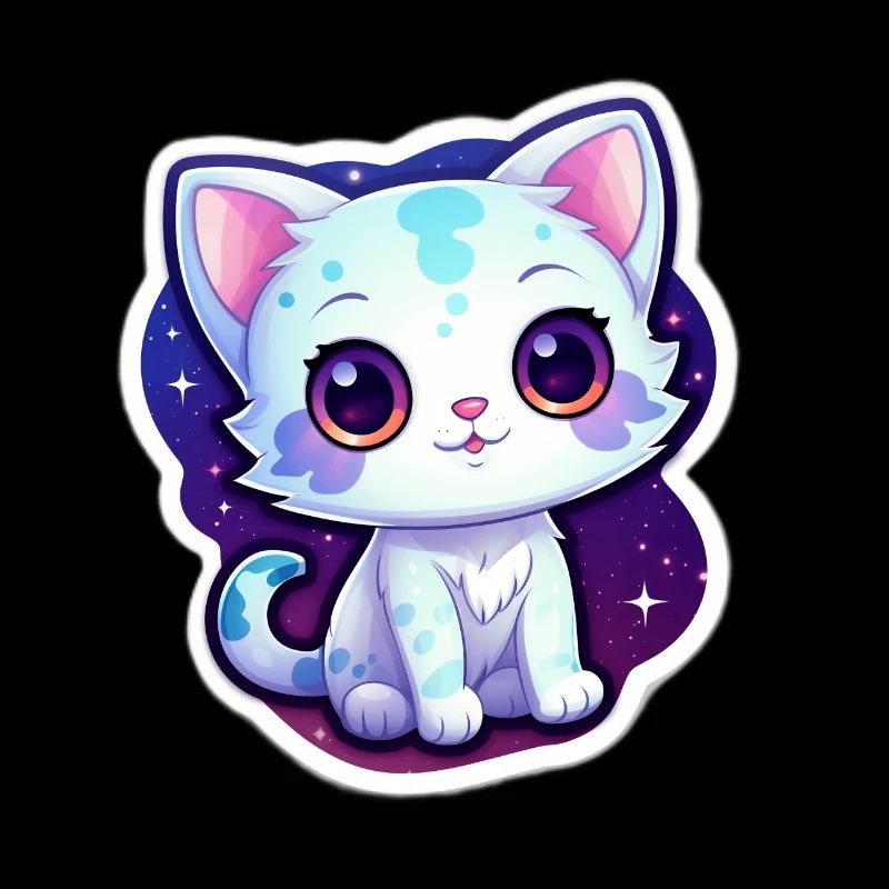 Cute cartoonish kitty floating in space