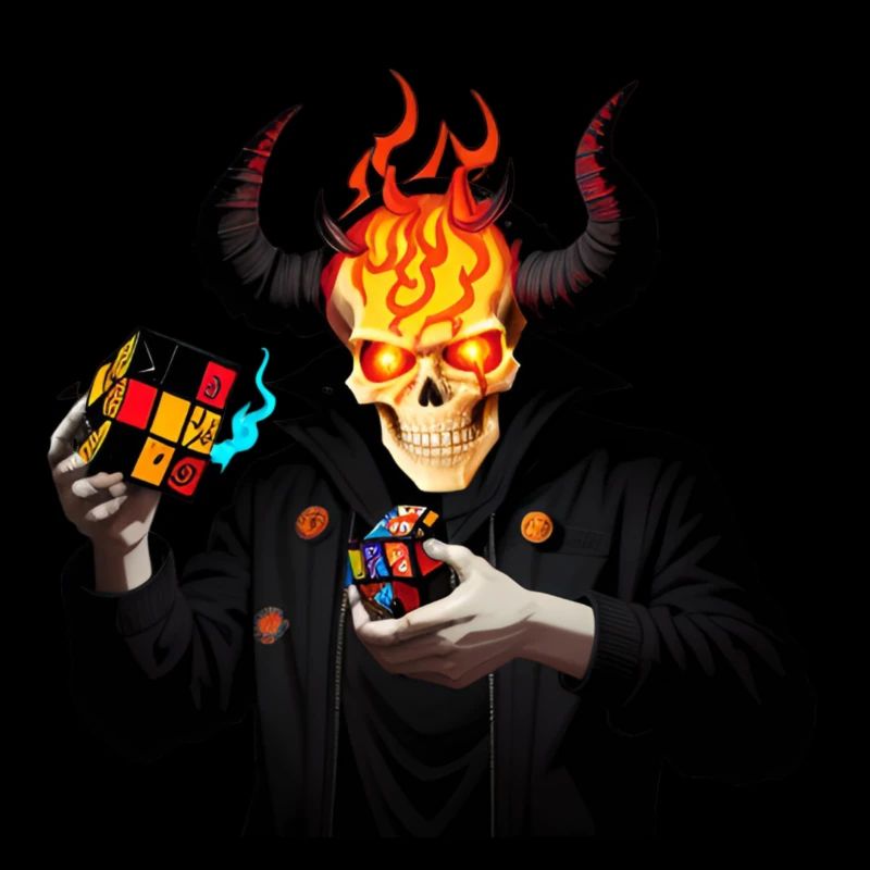 Horned skull | manipulating his puzzle cubes