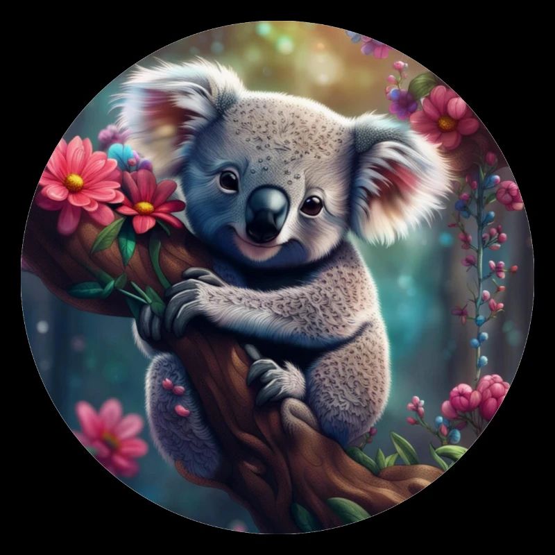 Koala bear cute in tree with flowers