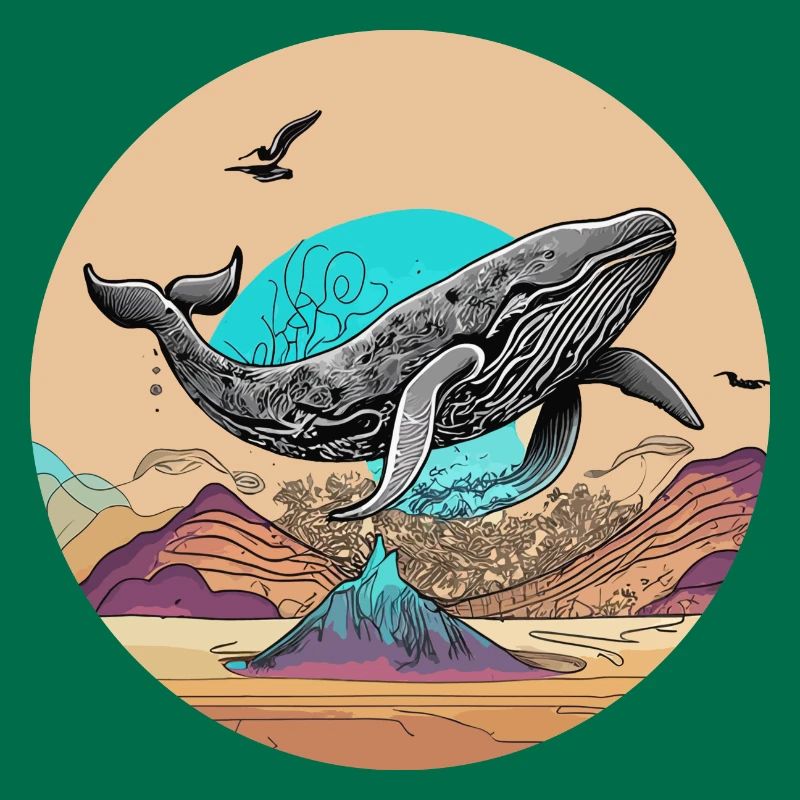 Psychedelische Wüste mit fliegendem Wal