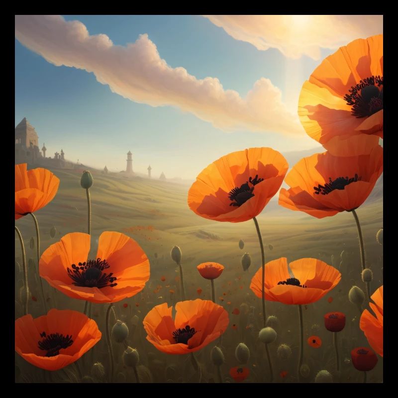 Champ de coquelicots au soleil du soir