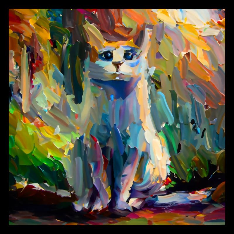 Abstraktes farbiges Ölgemälde einer sitzenden Katze