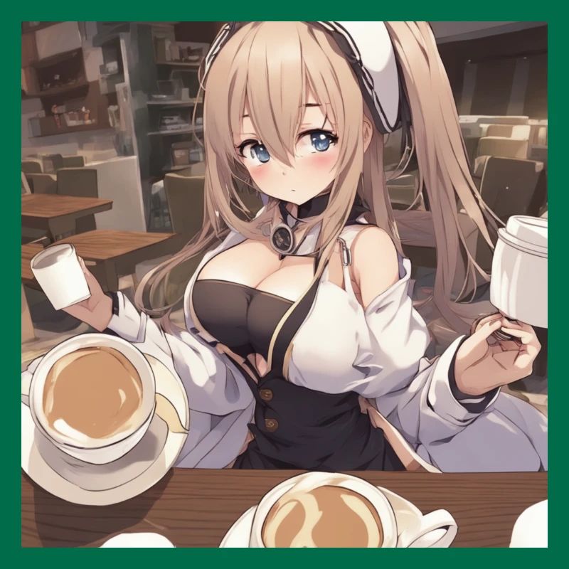 anime girl withe big boobs withe coffee