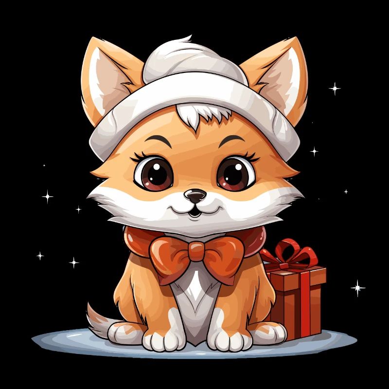 Fox Christmas Design - Kawaii Style