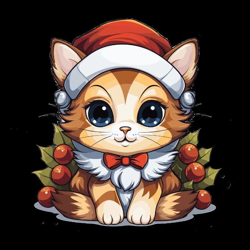 Cat Christmas Design - Kawaii Style