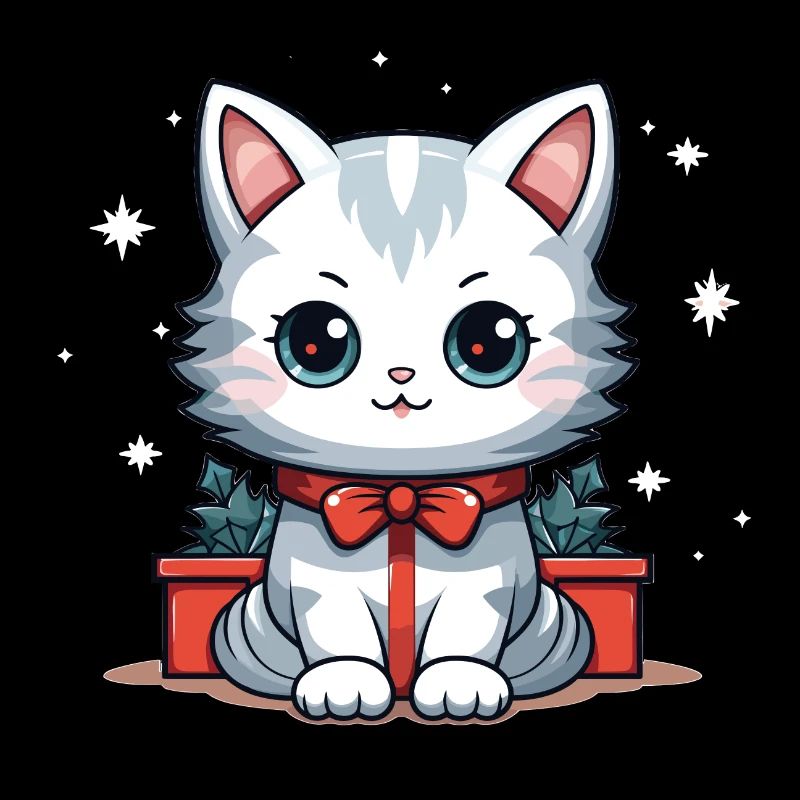 Cat Christmas Design - Kawaii Style