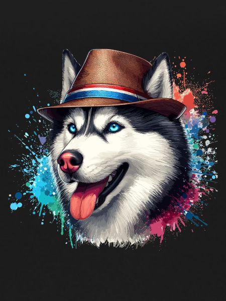 Husky head with hat