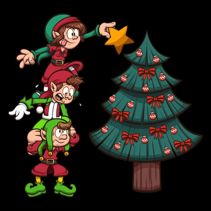 Christmas Elves Decorating Tree