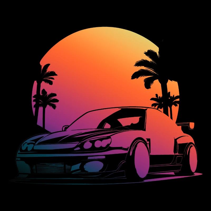 beautiful car sun setting in the background