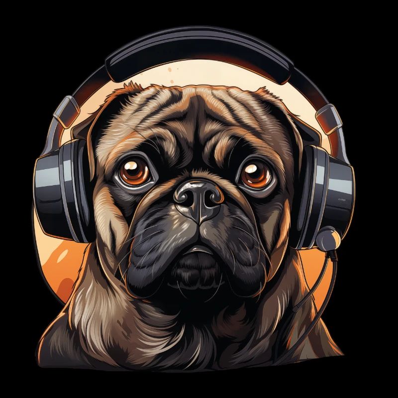 Mops mit Kopfhörer