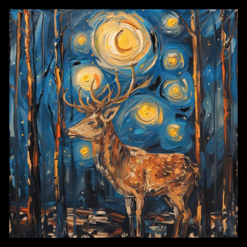 Deer, Van Gogh, Starry Night, Gift