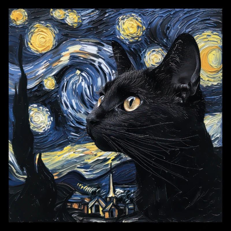 Chat Noir, Chats, Van Gogh, Nuit Étoilée