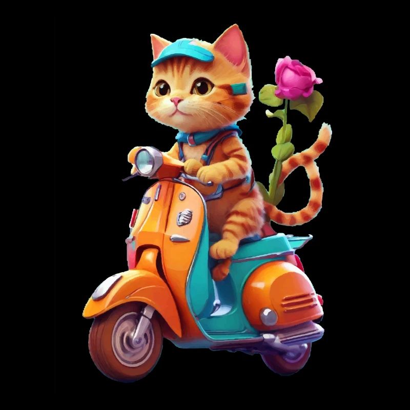 Cat Rides Scooter