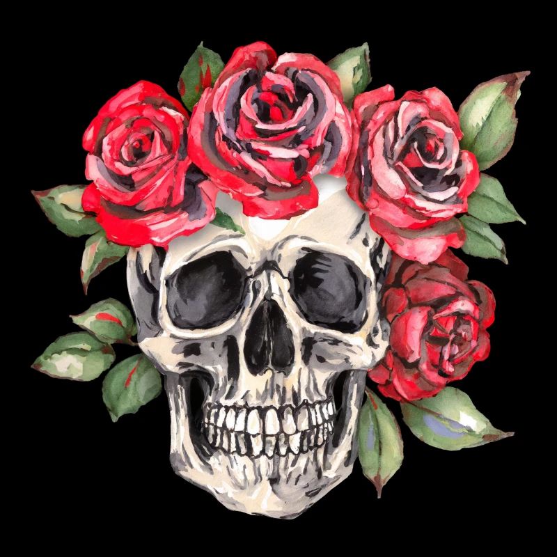 Skull with red roses